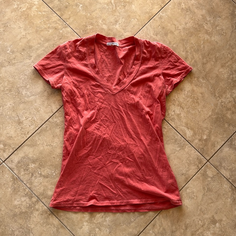 James Perse Short Sleeve V-neck T-shirt, Burnt Orange, Size 2/Medium 100% cotton
